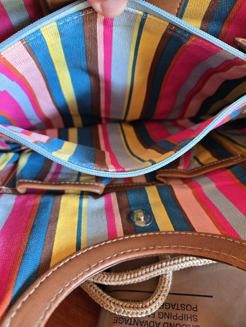 Fossil Woven Straw Tote with Brown Leather Handles NWOT